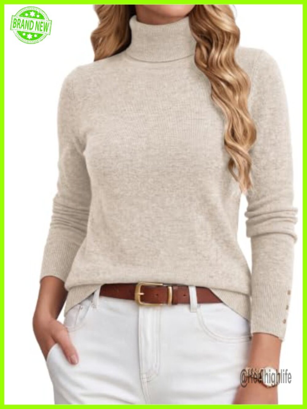 Merino Wool Cashmere Turtleneck Pullover Sweater